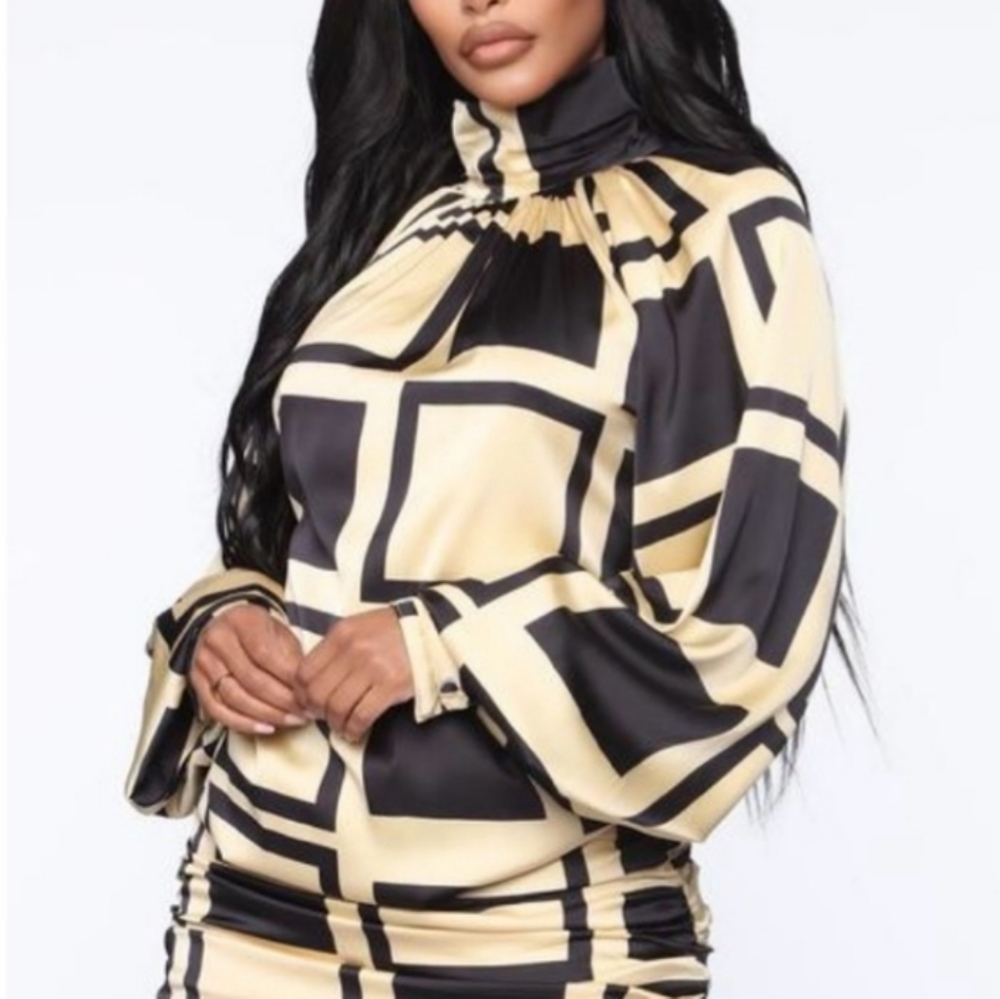 Womens Long Sleeve Black Cream Mini Dress Sexy - Picture 4 of 14